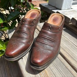 ARIAT 13329 Desert Star Women's Brown Leather Western Slip On Mule Shoes Size 6B